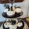 Rsstarxi 30 Pack 14th Birthday Cupcake Toppers Black Glitter Hello 14 Cupcake Picks Fourteen Cheers to 14 Years Old Cake Decorations for 14th Birthday Anniversary Party Supplies view 3