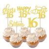 Rsstarxi 30 Pack Cupcake Toppers Gold Glitter Sixteen Happy Cupcake Picks Cheers to Sweet 16 Cake Decorations for 16th Birthday Anniversary Party Supplies view 1