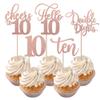 Rsstarxi 30 Pack 10th Birthday Cupcake Toppers Rose Gold Glitter Ten Double Hello 10 Cupcake Picks Cheers to 10 Years Old Cake Decorations for 10th Birthday Party Supplies view 1