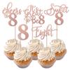 Rsstarxi 30 Pack 8th Birthday Cupcake Toppers Rose Gold Glitter Eight Hello 8 Cupcake Picks Cheers to 8 Years Old Cake Decorations for 8th Birthday Party Supplies view 1