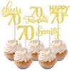Rsstarxi 30 Pack Happy 70th Birthday Cupcake Toppers Gold Glitter Seventy Cheers to 70 Years Old Birthday Cupcake Picks for 70th Birthday Anniversary Party Cake Decorations Supplies view 1