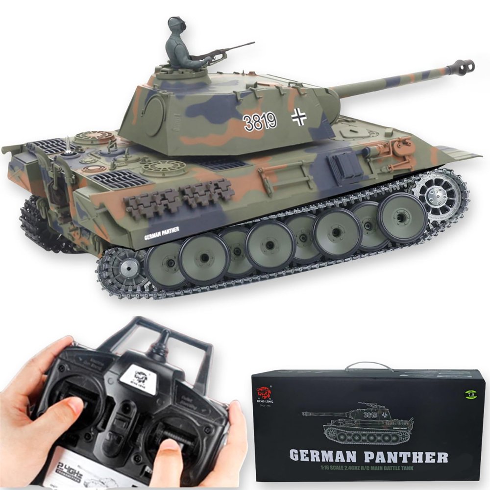 Ssccgym 3819 Remote Control Tank German Leopard TK7.0 RC Battle War Military Vehicle Metal Steel Box Simulation Smoke Shooting Sound Effect Collection Professional RC Tank