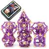 Metal DND Dice Set with Box 7pcs Hollow D&D Dice,Copper Polyhedral Dungeons and Dragons Dice Set Steampunk Polyhedral Dice Games Set for RPG,MTG,Pathfinder,D and D Dice Set (Dragon Purple) view 1
