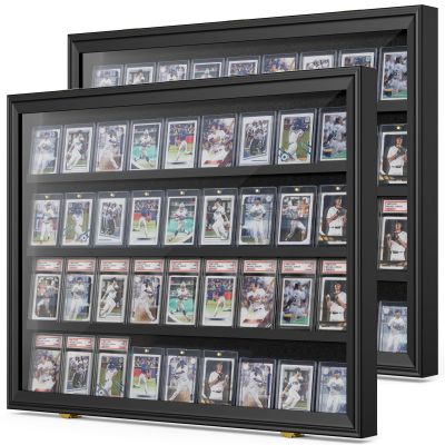 2 Pack Baseball Card Display Case, 36 Graded Card Display Frame Lockable, Trading Card Display with UV Protection Sports Card Display Case for Baseball Cards, Football Cards, Sports Cards