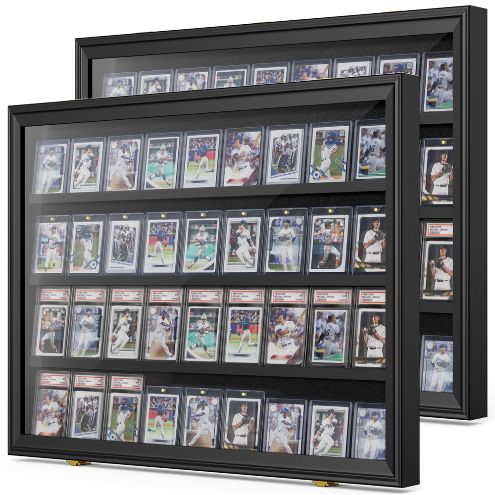 2 Pack Baseball Card Display Case, 36 Graded Card Display Frame Lockable, Trading Card Display with UV Protection Sports Card Display Case for Baseball Cards, Football Cards, Sports Cards
