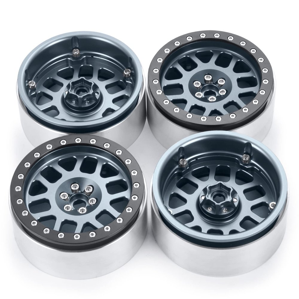 CNC Aluminum 2.6inches Beadlocks Wheel Rims Hubs for Black Mamba 1/10 Axial RBX10 RC Monster Truck (Titanium Black)