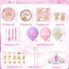 Princess Birthday Party Supplies, Includes Backdrop Banner, Plate, Napkins, Cake Toppers, Crown, Wands, Tablecloth, Balloons, for Girls Princess Baby Shower Decorations Serve 20 Guests (Style B) view 2
