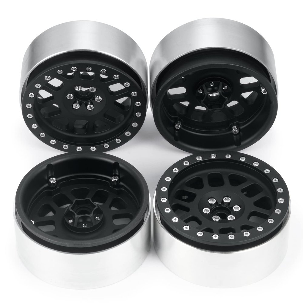 CNC Aluminum 2.6inches Beadlocks Wheel Rims Hubs for Black Mamba 1/10 Axial RBX10 RC Monster Truck (Matte Black)