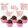 30 Pack 50th Birthday Cupcake Toppers Glitter Straight Outta 1975 Happy 50th Fifty Awesome Since 1975 Cupcake Picks 50 Fabulous Cake Decorations for Birthday Wedding Anniversary Party Rose Gold view 1
