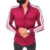 Men's Long Sleeve Striped Dress Shirts Patchwork Casual Button Down Shirts Slim Fit Turn-Down Collar Shirt Top (Red,X-Large) view 1
