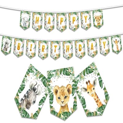 Jungle Theme Safari Animal Banner for Baby Shower Outdoor Party Yard Sign - Happy Birthday Boy Party Supplies and Decorations