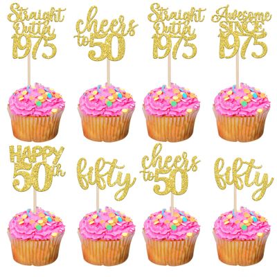 30 Pack 50th Birthday Cupcake Toppers Glitter Straight Outta 1975 Happy 50th Fifty Awesome Since 1975 Cupcake Picks 50 Fabulous Cake Decorations for Birthday Wedding Anniversary Party Gold