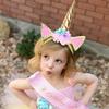 RFAPTDM 2Pcs Gold Unicorn Horn Headband 2Pcs Birthday Girl Sash Satin for Girl 1st Birthday Party Decoration Gold Ears Flower Headdress Hair Hoop view 4