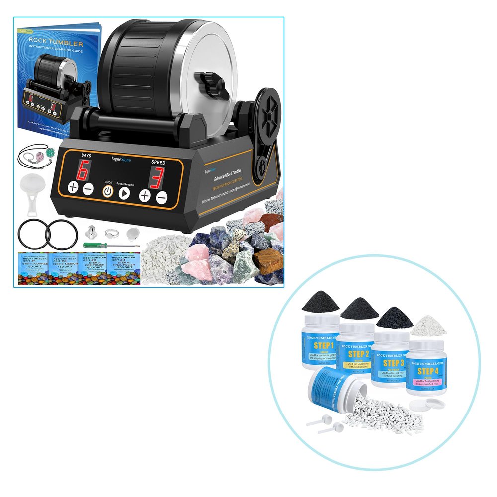 KomeStone Professional Rock Tumbler Kit & High-Performance Polishing Grits(4 Lbs)