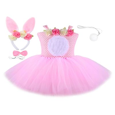 DENCTORAM Girls Tutu Dress Easter Bunny Costume Hawaiian Tutu Dress Hula Princess Dresses with Headband for Kids