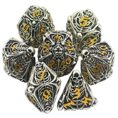 Metal DND Dice Set Skull Dungeons and Dragon Dice Set Hollow Polyhedral Magic 7 PCS Dice Set with Gift Metal Box for Dungeons and Dragons Table Games Play Cards MTG(Skull_Ancient Silver and Gold)