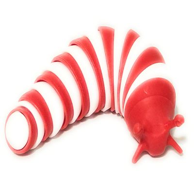 20 Colors! Fidget Slug - Articulated 3D Printed Carpenter Worm - Caterpillar - Clicking Flexible Sensory Toy - TikTok Trending (RED/White)