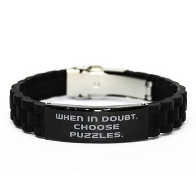 Amangny When in Doubt, Choose Puzzles. Puzzles Black Glidelock Clasp Bracelet, Best Puzzles Gifts, Engraved Bracelet for Friends, Funny