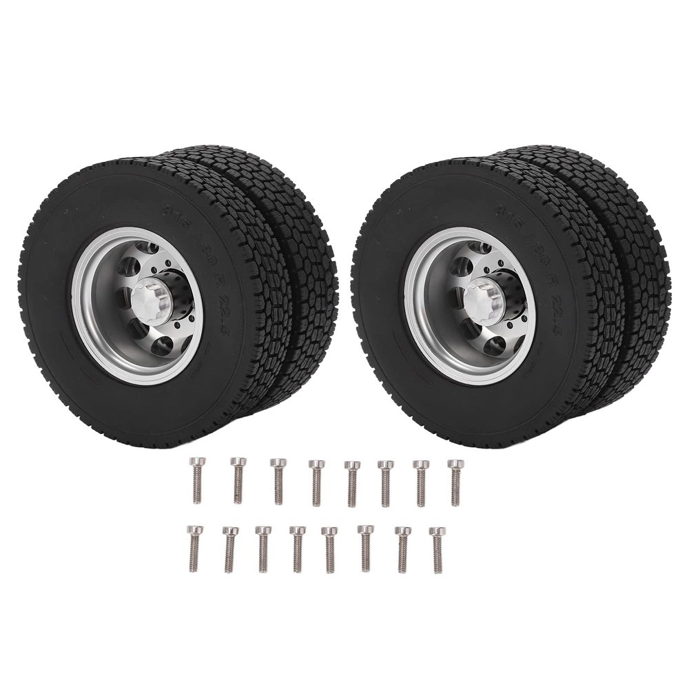 Alomejor Rear Tires, Aluminum Alloy Black 2pcs RC Rear Tires Remote Control Car Accessories for 1/14 Trailer Truck