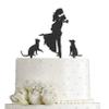 JIEEIN Wedding Cake Topper - Bride Hold Groom with Flowers Besides Pet Cat and Pet Dog Silhouette Cake Decoration view 1
