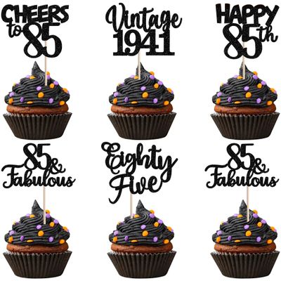 30PCS Happy 85th Birthday Cupcake Toppers Glitter Eighty Five Vintage 1941 Cupcake Picks 85 Fabulous Cheers to 85 Years Cake Decorations for 85th Birthday Anniversary Party Supplies Black