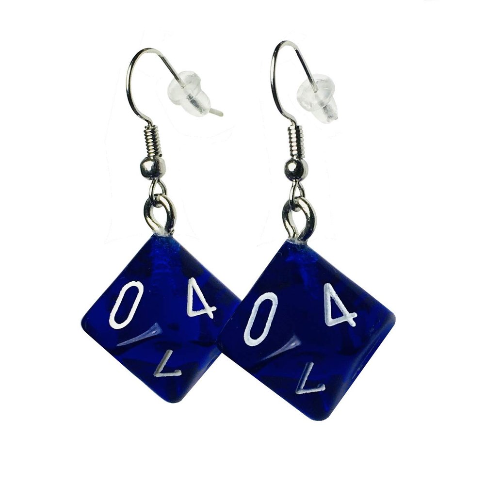 d20 / d10 Polyhedral Dice Earrings - Translucent Colors (d10 Dark Blue)