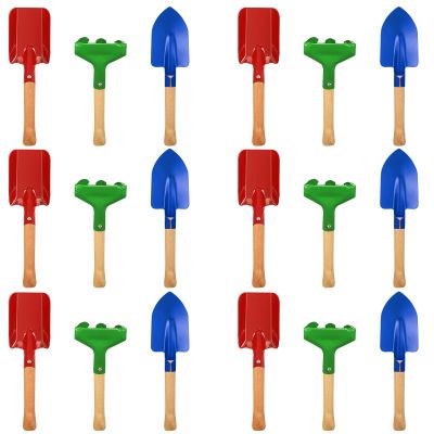 Tarpop 18 Pcs Kids Gardening Tools Set, Metal Kids Yard Tools with Sturdy Wooden Handle Safe Children Beach Sandbox Toy Sand Play Kit for Flower Soil Planting Loosening Digging, Trowel, Rake, Shovel