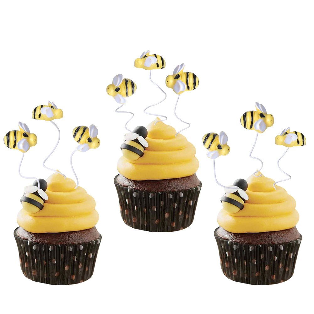 30 PCS Bumble Bee Cupcake Toppers Resin Little Figurine Bee Cupcake Picks Oh Babee Cake Decorations for Bee Theme Baby Shower Kids Boys Girls Birthday Party Decoration Supplies