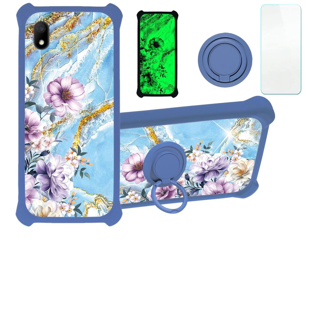 Case for Alcatel Apprise Case Compatible with Alcatel Glimpse / Volta Phone Case Cover [with Tempered Glass Screen Protector][Hard PC + Soft Silicone][Ring Support] [Gold Glitter+Luminous] JSL-SZH