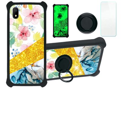 Consumer Cellular Avid 579 Z5156cc Case Compatible with Zte Avid 579 Phone Case Cover [with Tempered Glass Screen Protector][Hard PC + Soft Silicone][Ring Support] [Gold Glitter+Luminous] JSH-SHS