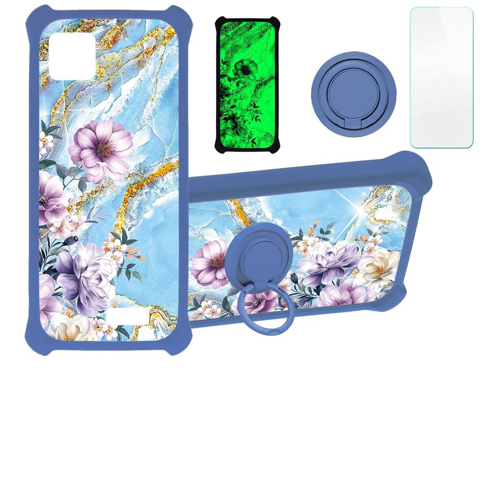 Cloud Mobile Stratus C7 Case Compatible with Cloud Mobile Stratus C7 Phone Case Cover [with Tempered Glass Screen Protector][Hard PC + Soft Silicone][Ring Support] [Gold Glitter+Luminous] JSL-SZH