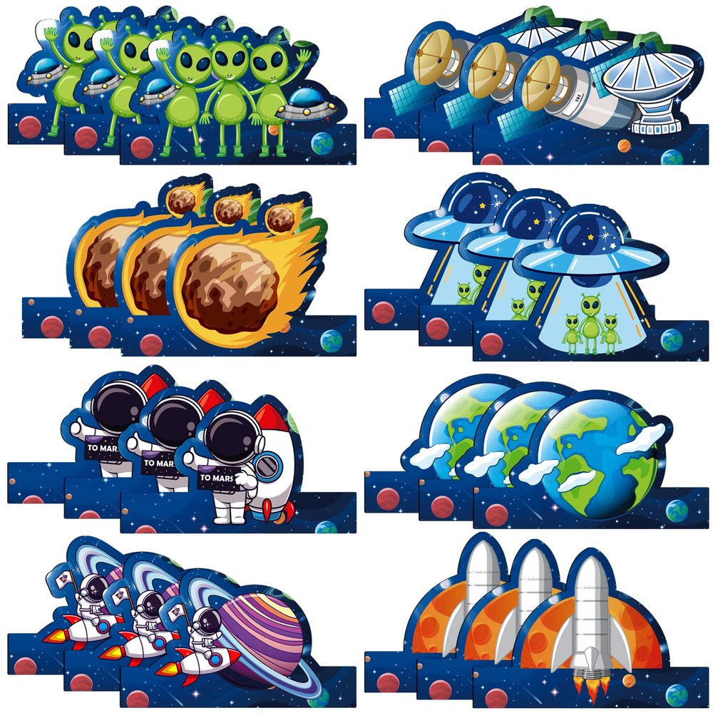 24 Pcs Space Birthday Party Hats & Accessories - Kids Space Headbands, Crowns & Decorations for Boys & Girls
