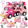 Seveclotree 9 in 1 Carrier Truck Cars Toys - Pink Princess Girl Car with Light and Sound - Toddler Toys Age 1-4 view 1