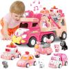 Seveclotree 9 in 1 Carrier Truck Cars Toys - Pink Princess Girl Car with Light and Sound - Toddler Toys Age 1-4 view 2