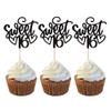 24 Pack 16th Birthday Cupcake Toppers Glitter Sixteen Happy Sweet 16 Cupcake Picks Cheers to 16 Years Old Cupcake Decorations for 16th Birthday Anniversary Party Cake Decorations Supplies Black view 1