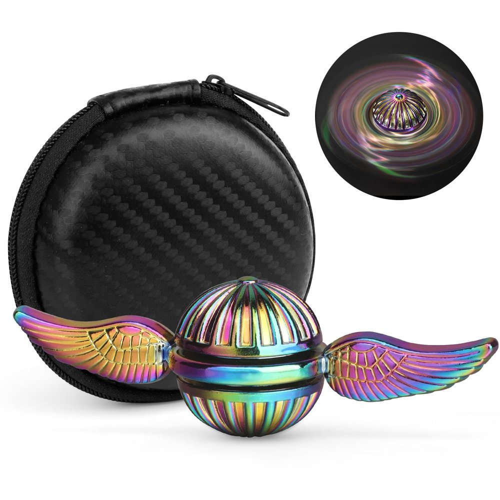 Fidget Hand Spinner for Kids Adults, Sensory Orb Toy for Office Classroom, Finger Easter Gifts for Stress Relief Anti Anxiety (Rainbow), with Portable Case, Stocking Stuffer Party Favor