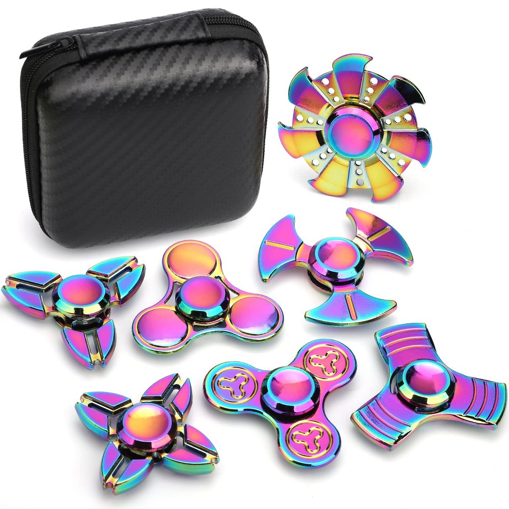 7 Pack Rainbow Fidget Spinners Pack Stress Relief Toys for Kids Adults, Finger Hand Spinner Metal Fidget Bulk Set Desk Toy for Anti-Anxiety Focus, Cool Small Gadget Novelty Gifts Party Favor