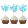 24 Pack 16th Birthday Cupcake Toppers Glitter Sixteen Happy Sweet 16 Cupcake Picks Cheers to 16 Years Old Cupcake Decorations for 16th Birthday Anniversary Party Cake Decorations Supplies Light Blue view 1