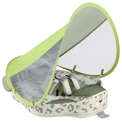 GENTEACO Mambobaby Baby Swim Float with Canopy Non-Inflatable Infant Pool Float with Tail 3-24 Months Avoid Flip Solid Skin-Friendly Material for Toddler Boys Girls(Leopard Green)