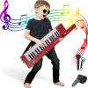 QShark Portable Piano Keyboard 37 keys, Electronic Karaoke Keytar Toys w/Microphone & Carry Strap, 4 Tones, 4 Rhythms, 10 Demo Songs, Rechargeable, Guitar Birthday Gifts for Boys Girls Kid Age 3+, Red view 1