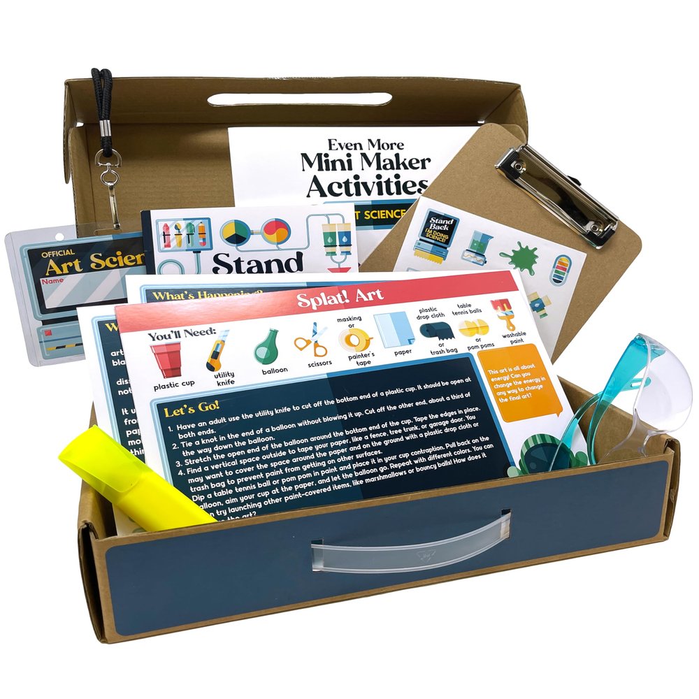 Carson Dellosa Education 29pc Mini Maker Art Science Kit, Crafts, Tiny Experiments, Stickers, Activity Book, Mini Journal, Name Tag, and More School Supplies, STEM Activities for Kids Grade 2 and Up