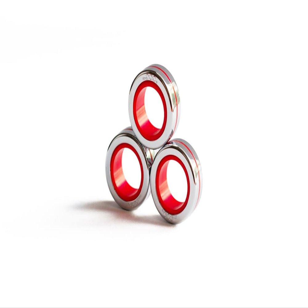 Fingears Magnetic Rings (Set of 3) - Fidget Toy, Great Gift for Teens, Adults, ADHD, Stress Relief Fidget - (Silver/Red)