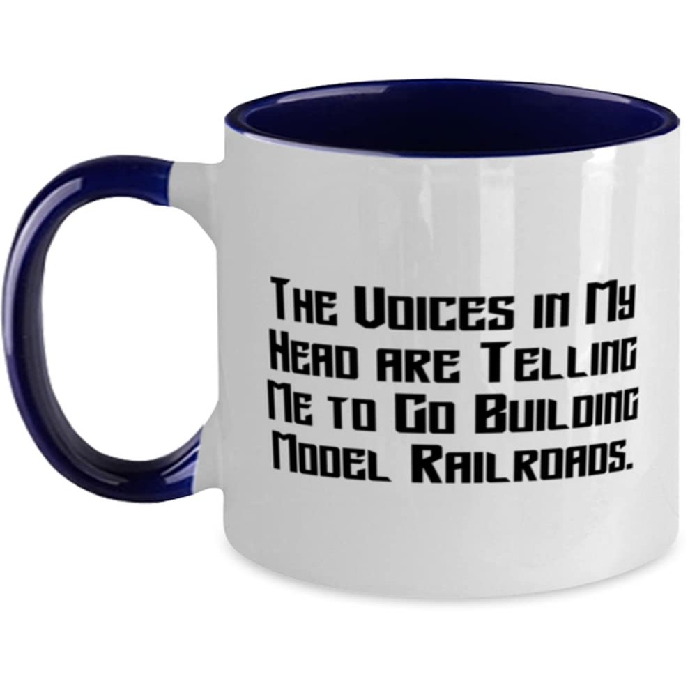 Sarcastic Model Railroads Gifts, The Voices in My Head are Telling Me to Go, Joke Holiday Two Tone 11oz Mug Gifts For Friends, Model train sets, Model railroad tracks, Model trains, Model railway