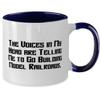 Sarcastic Model Railroads Gifts, The Voices in My Head are Telling Me to Go, Joke Holiday Two Tone 11oz Mug Gifts For Friends, Model train sets, Model railroad tracks, Model trains, Model railway view 2