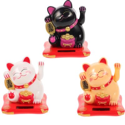 LIFKOME Waving Cat 3pcs Solar Powered Chinese Cute Wealth Welcoming Waving Cat for Home Display Office and Car dcor