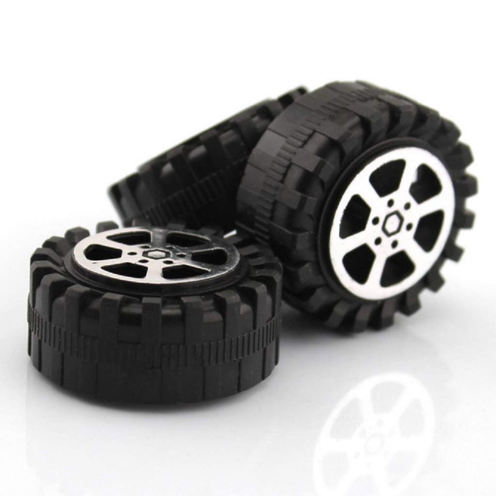 4pcs Model Car Wheels 42mm Plastic DIY Toy Wheels Black for 2mm Shaft