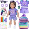 18INDC 18 Inch Girl Doll Clothes and Accessories School Supplies Playset with Clothes Set, School Bags, Sunglasses, Pencils, Pencil Sharpener, Notebooks, Phone, Hair Clip, Stickers No Dolls view 1