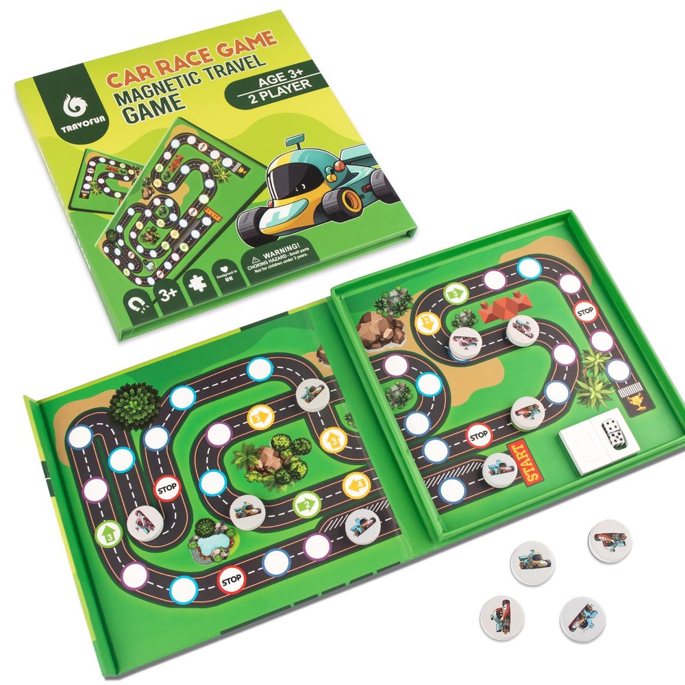 Magnetic Car Race Game for Kids 3-8 - Perfect Travel Toy for Toddlers - Fun Road Trip & Airplane Activity - Camping Game Essentials for Kid