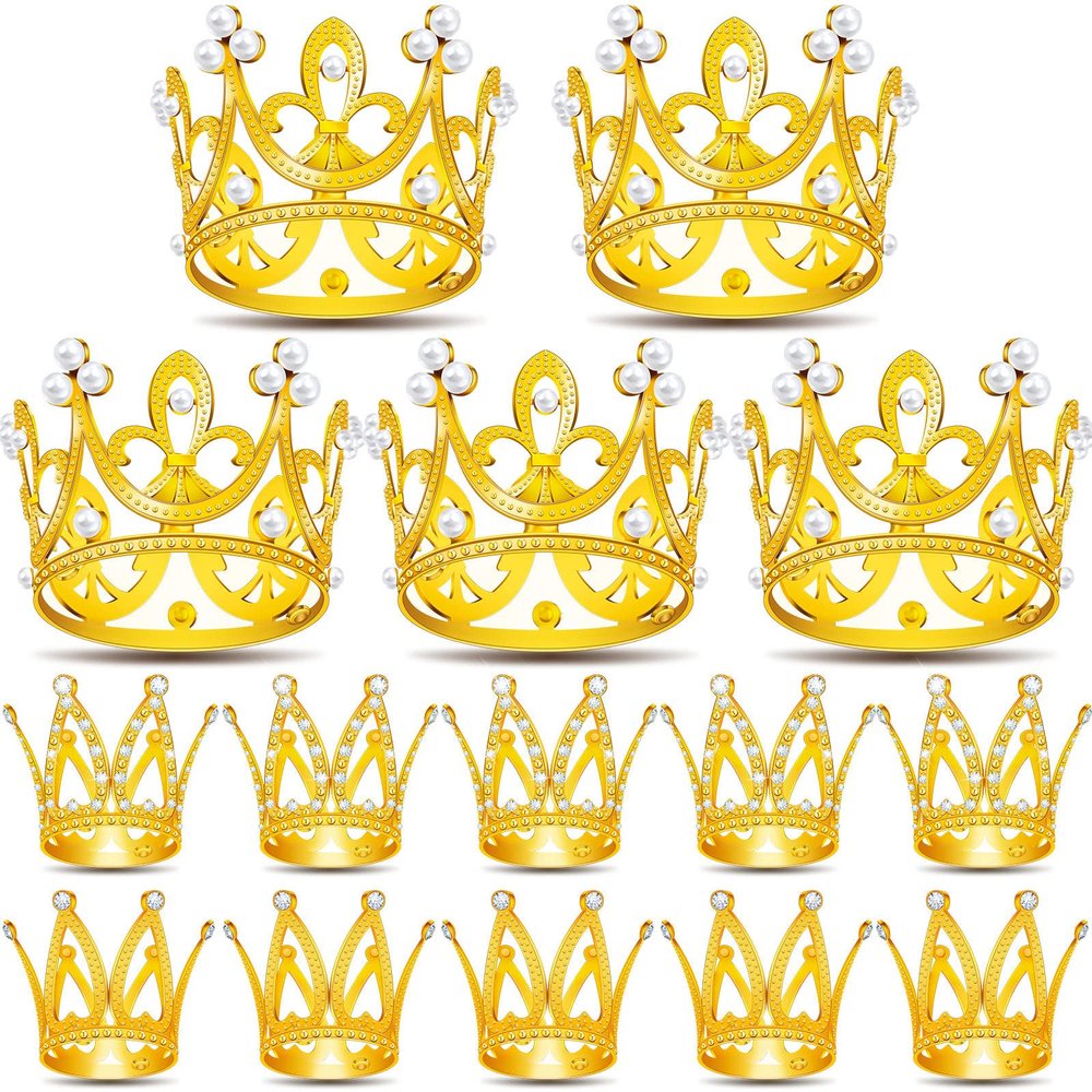 15Pcs Mini Crowns for Flower Bouquets, Mini Crown Cake Topper, Small Crystal Pearl Cupcake Toppers for Flower Arrangements Cupcake Baby Shower Birthday Party Wedding Decor