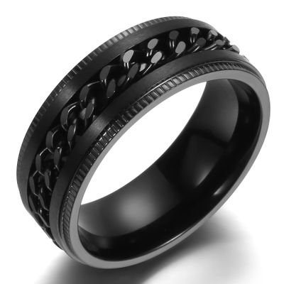 Adreamz 8mm Black 316L Stainless Steel Spinner Chain Ring for Men Women Anxiety Fidget for Stress Relief Wedding Band 9.5